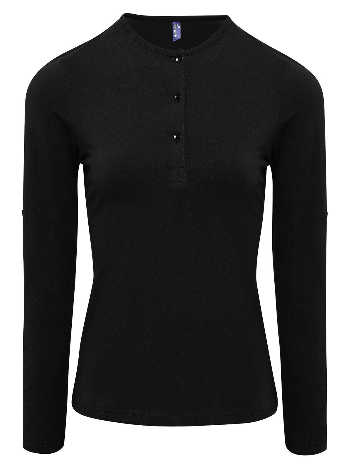 Long John Roll Sleeve Tee Damen T-Shirt – Premier – Farbe Schwarz – individuell veredelbar