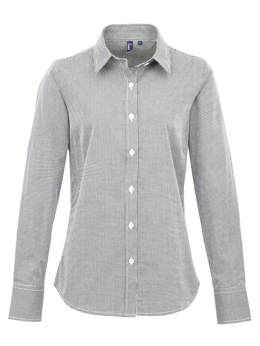Camicia da donna a maniche lunghe in microquadretto / Gingham – Premier