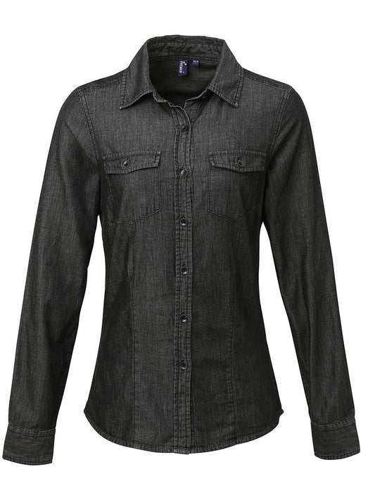 Ladies' Jeans Stitch Denim Shirt Damen Hemd / Bluse – Premier – Farbe black denim – individuell veredelbar