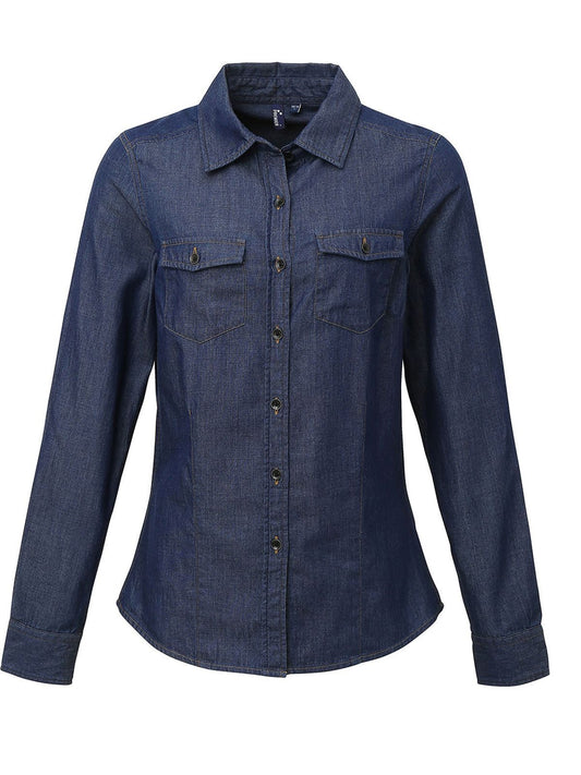 Ladies' Jeans Stitch Denim Shirt Damen Hemd / Bluse – Premier – Farbe indigo denim – individuell veredelbar