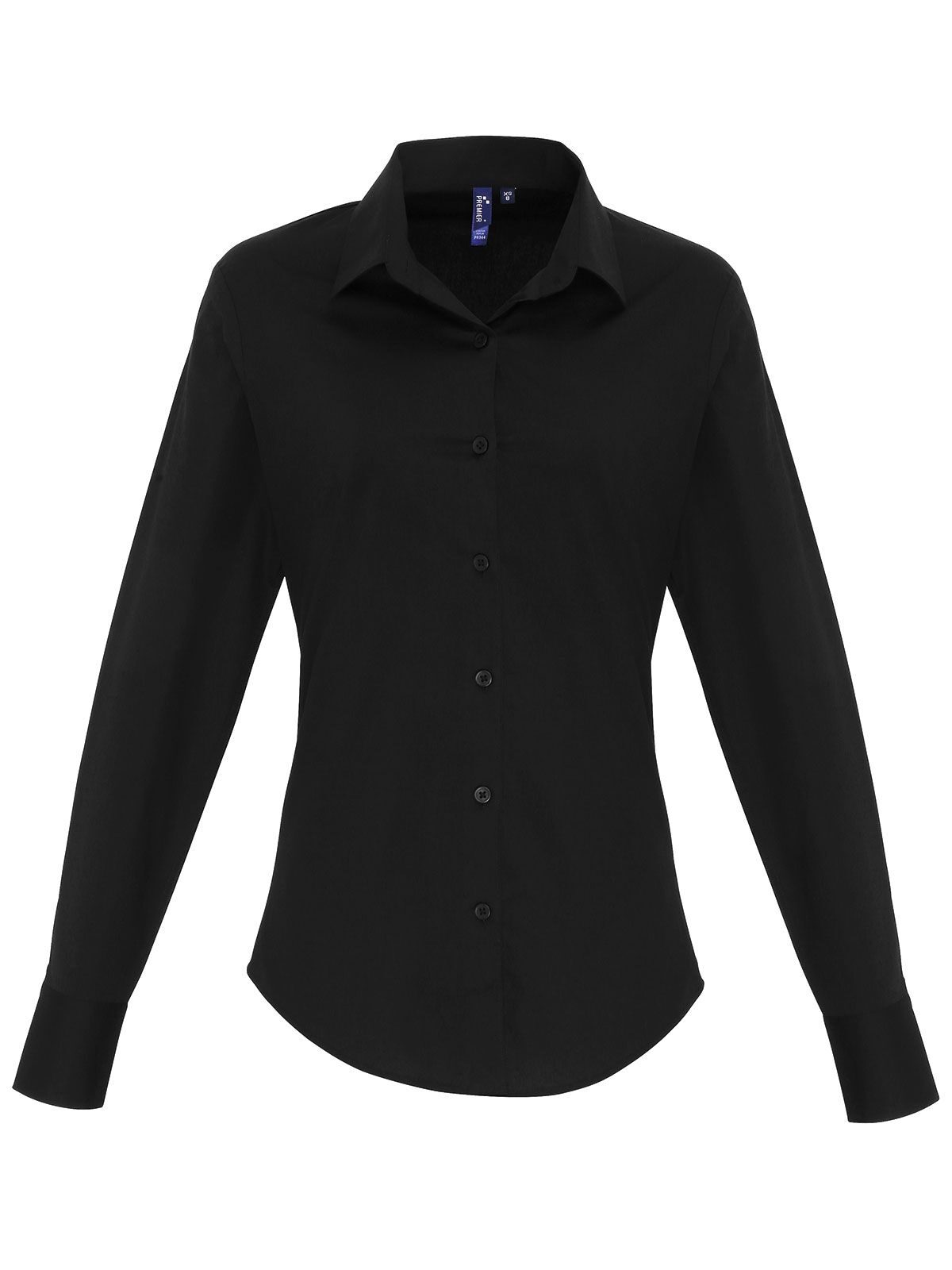 Ladies' Stretch Fit Cotton Poplin Long Sleeve Shirt Damen Hemd / Bluse – Premier – Farbe Schwarz – individuell veredelbar