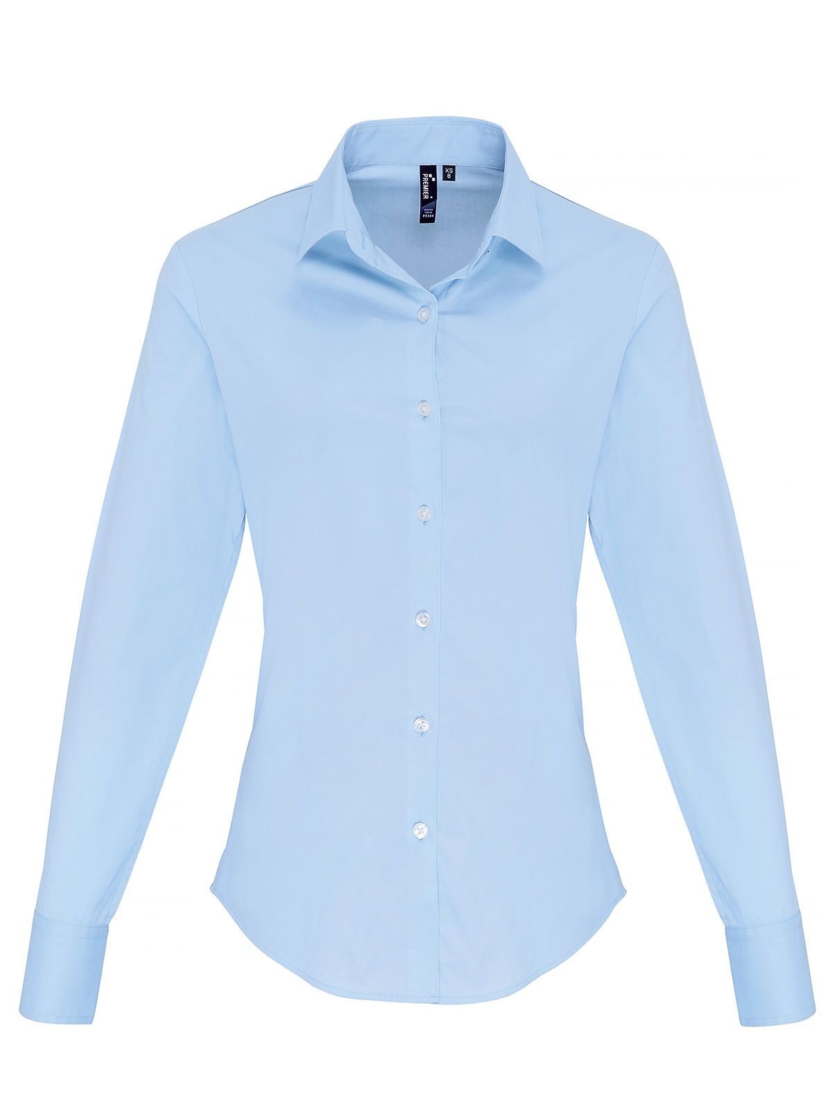 Ladies' Stretch Fit Cotton Poplin Long Sleeve Shirt Damen Hemd / Bluse – Premier – Farbe pale blue – individuell veredelbar