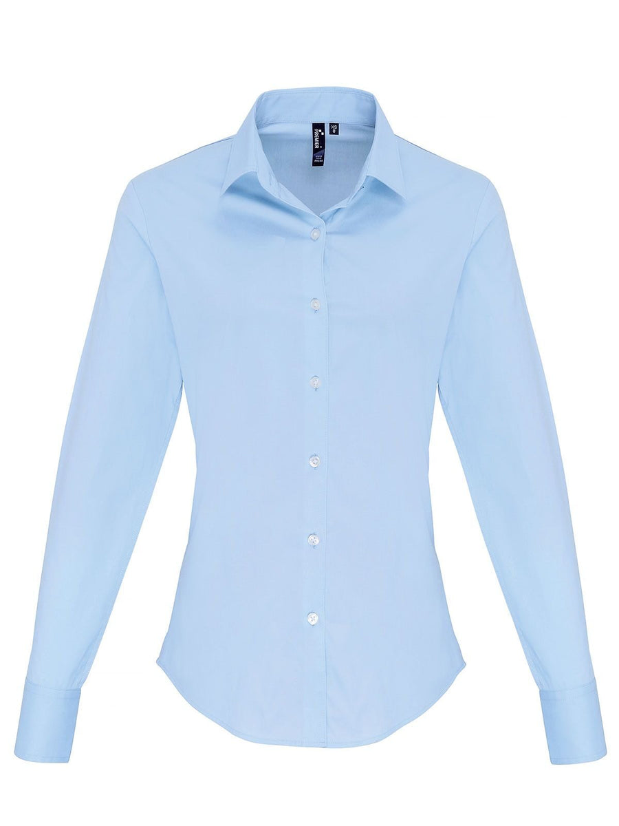 Camicia da donna a maniche lunghe in popeline di cotone elasticizzato - Premier