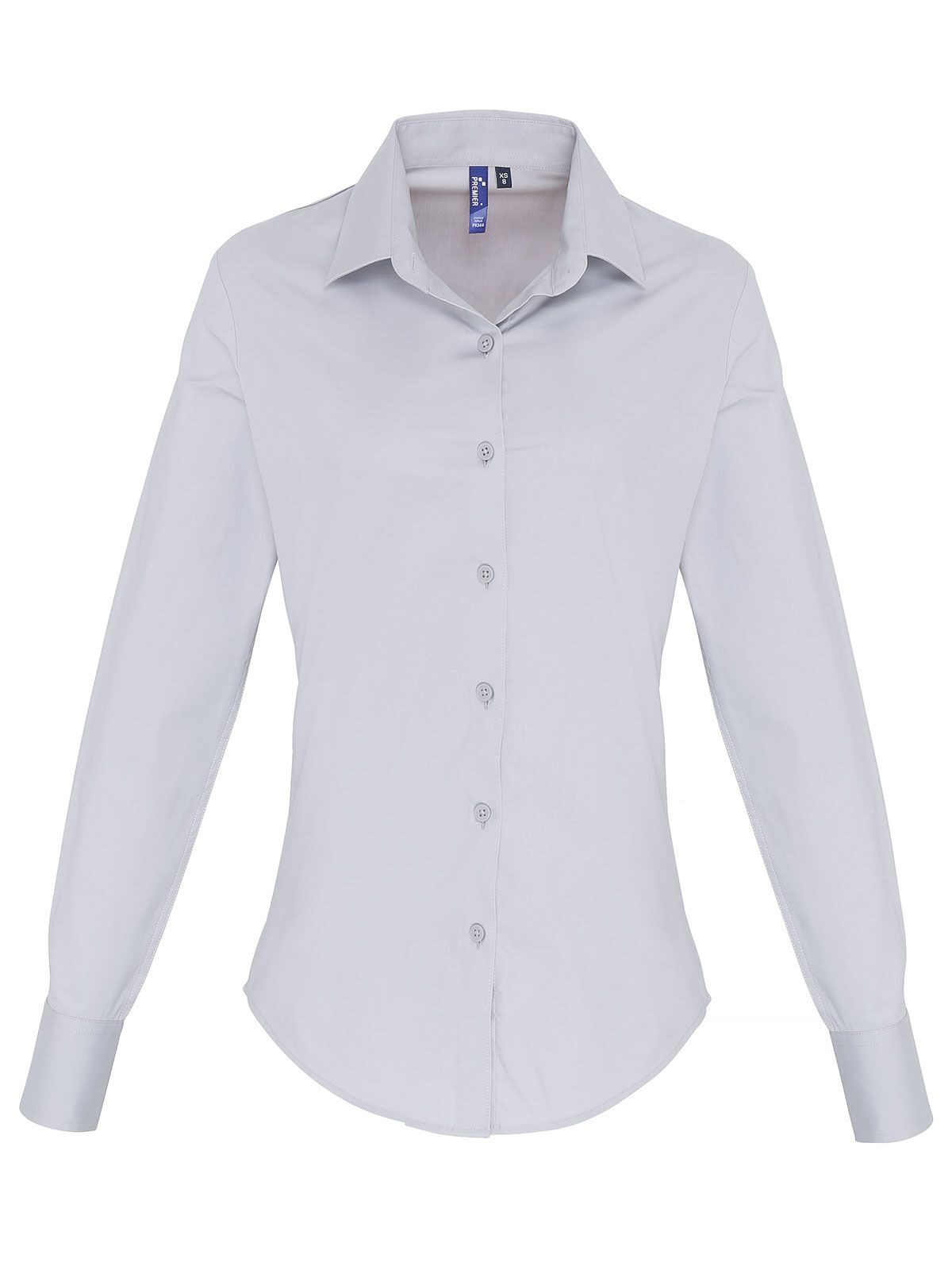 Ladies' Stretch Fit Cotton Poplin Long Sleeve Shirt Damen Hemd / Bluse – Premier – Farbe silver – individuell veredelbar
