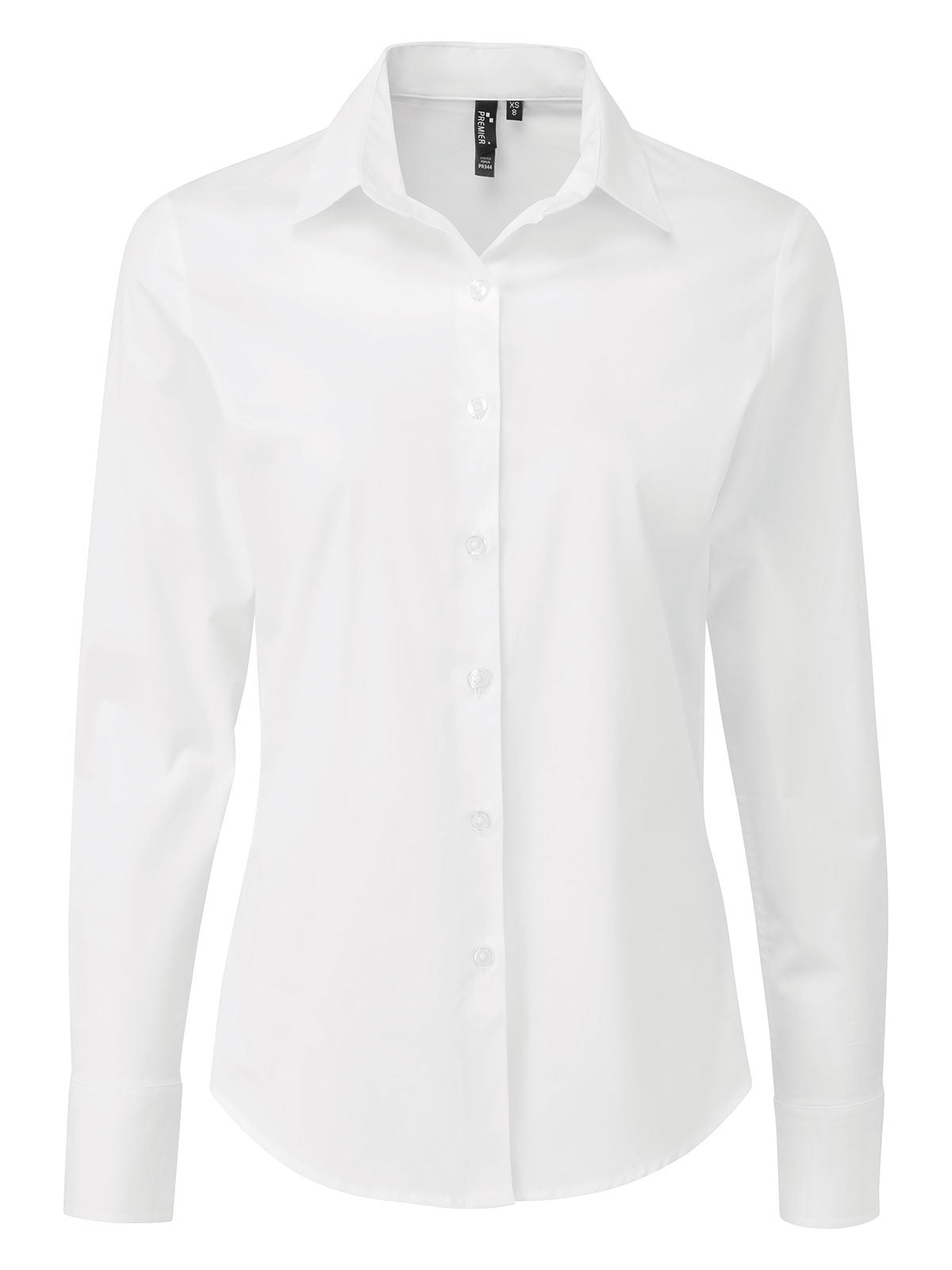 Ladies' Stretch Fit Cotton Poplin Long Sleeve Shirt Damen Hemd / Bluse – Premier – Farbe Weiß – individuell veredelbar