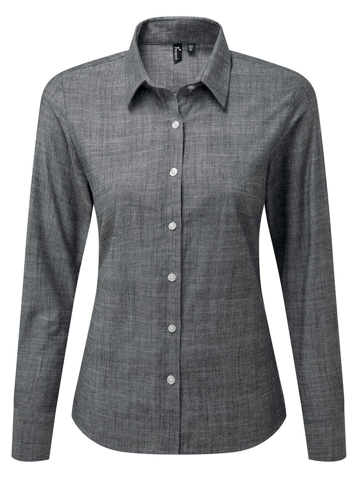 Cotton Slub Chambray Long Sleeve Shirt Damen Hemd / Bluse – Premier – Farbe Grau – individuell veredelbar