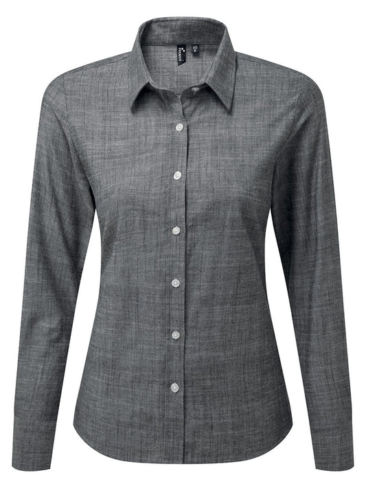 Cotton Slub Chambray Long Sleeve Shirt Damen Hemd / Bluse – Premier – Farbe Grau – individuell veredelbar