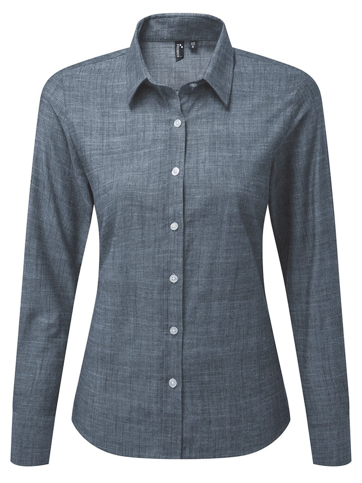 Cotton Slub Chambray Long Sleeve Shirt Damen Hemd / Bluse – Premier – Farbe indigo – individuell veredelbar