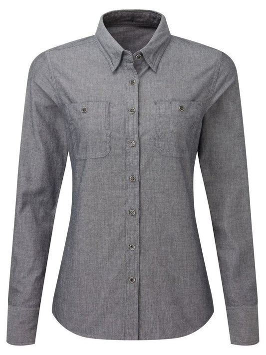 Organic Chambray Fairtrade Shirt Damen Hemd / Bluse – Premier – Farbe grey denim – individuell veredelbar