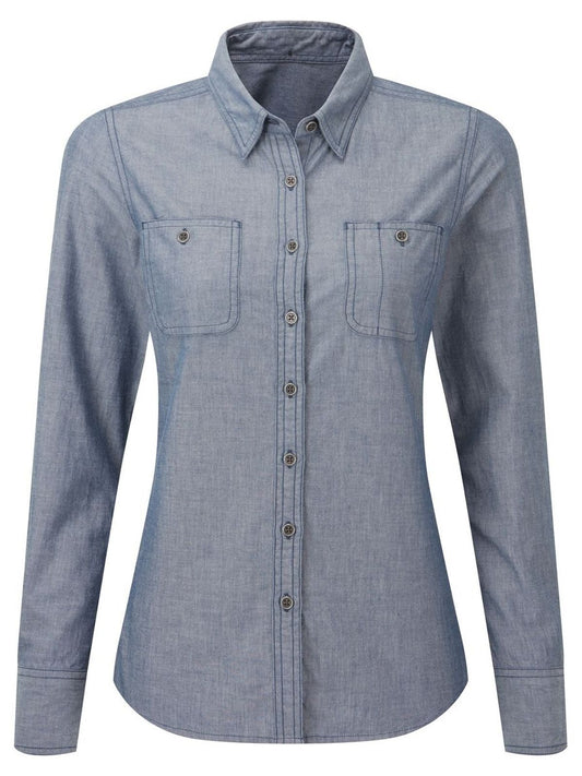 Organic Chambray Fairtrade Shirt Damen Hemd / Bluse – Premier – Farbe indigo denim – individuell veredelbar