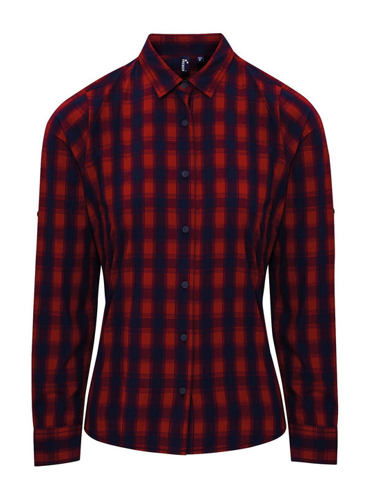 Ladies' LSL 'Mulligan' Check Cotton Bar Shirt t Damen Hemd / Bluse – Premier – Farbe red/navy – individuell veredelbar