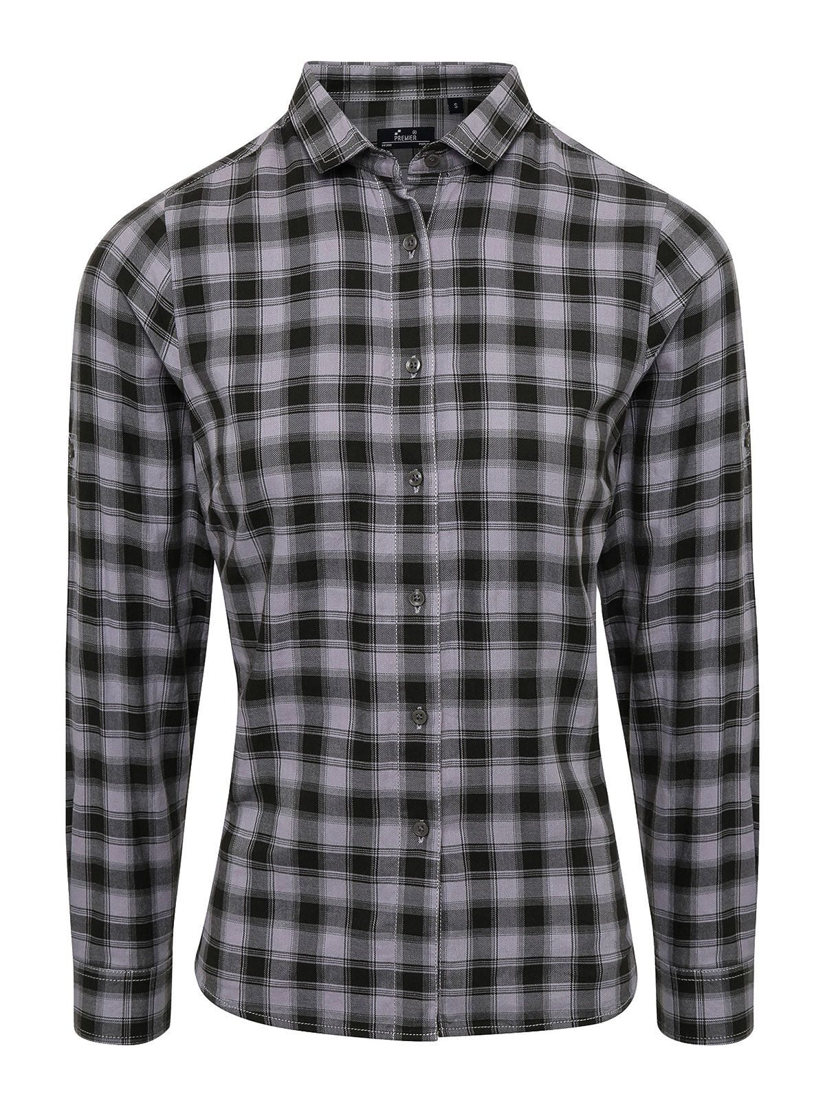 Ladies' LSL 'Mulligan' Check Cotton Bar Shirt t Damen Hemd / Bluse – Premier – Farbe steel/black – individuell veredelbar