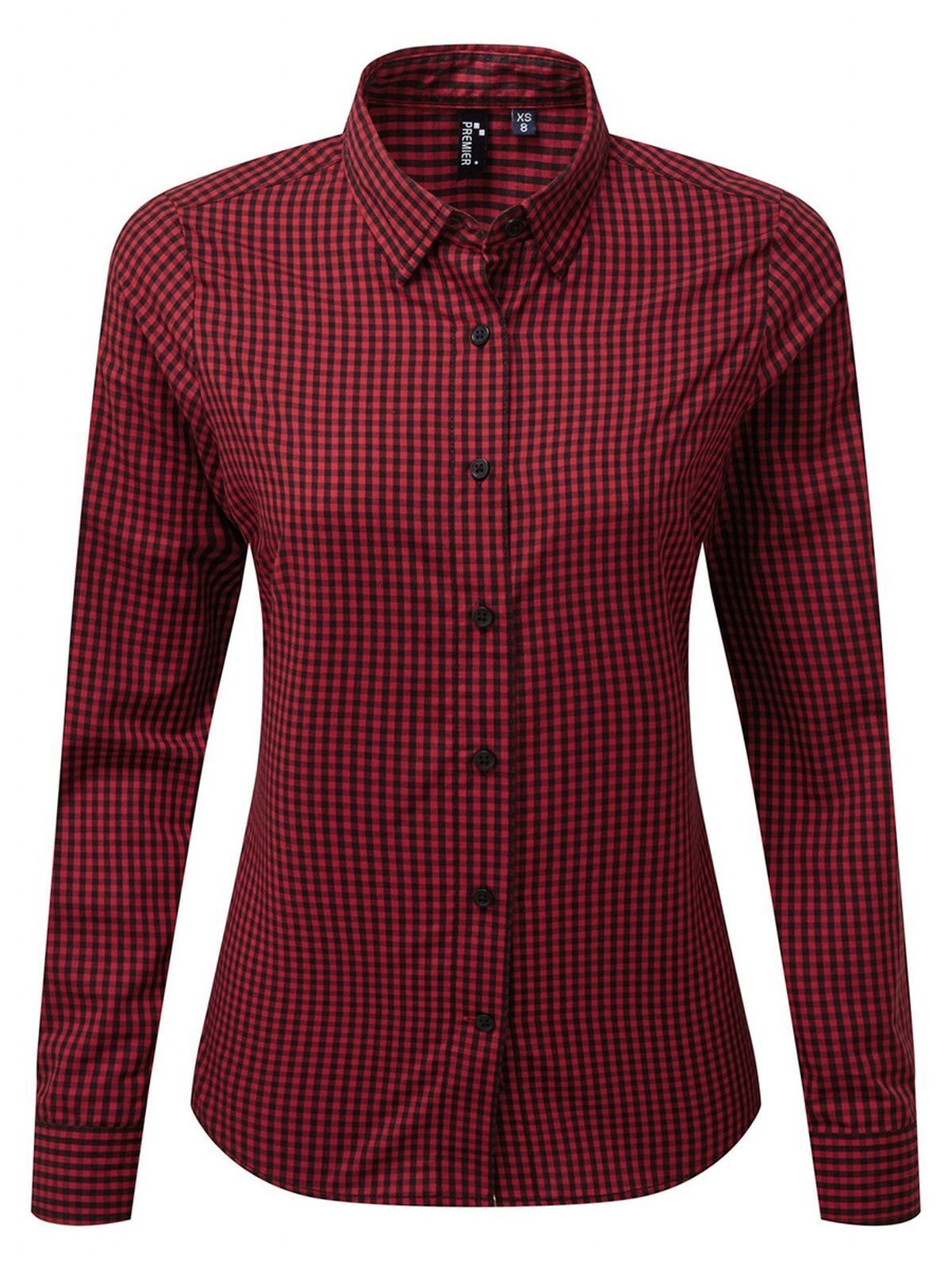 'Maxton' Check - Women's Long Sleeve Shirt Damen Hemd / Bluse – Premier – Farbe black/red – individuell veredelbar