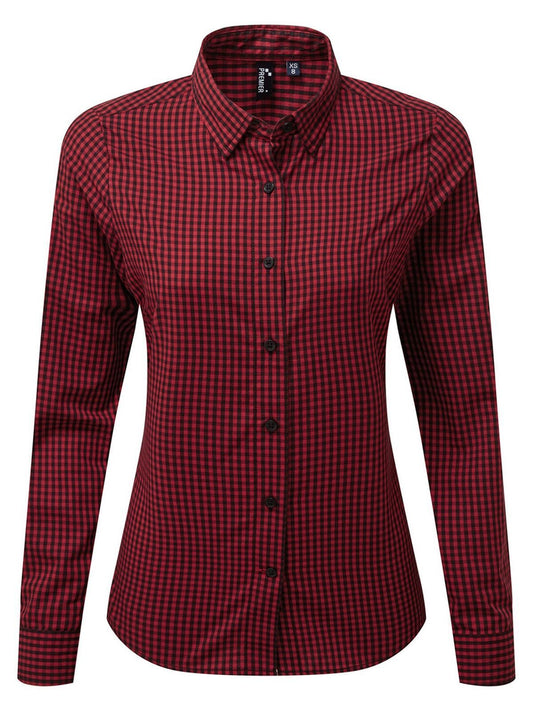 'Maxton' Check - Women's Long Sleeve Shirt Damen Hemd / Bluse – Premier – Farbe black/red – individuell veredelbar