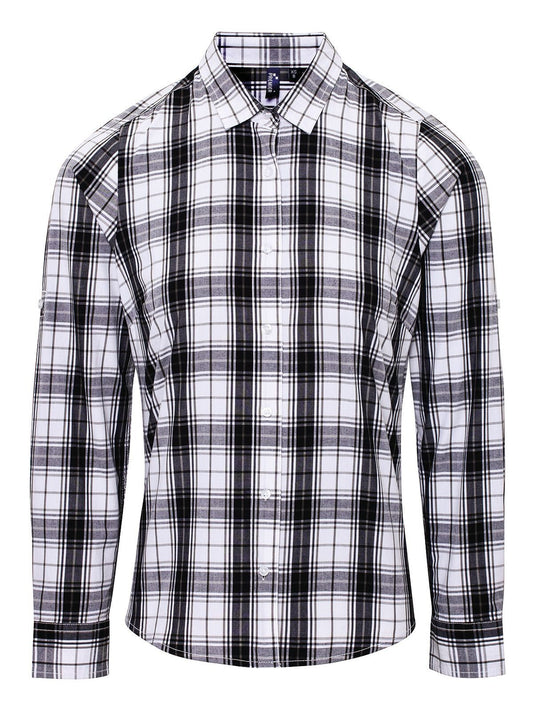 Ladies' LSL 'Ginmill' Check Cotton Bar Shirt Damen Hemd / Bluse – Premier – Farbe black white – individuell veredelbar