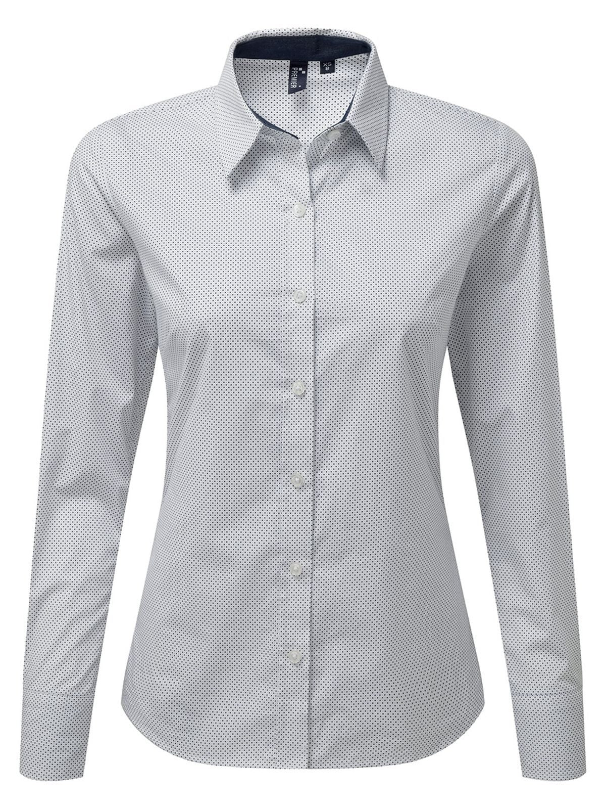 Denim-Pindot Long Sleeve Shirt Damen Hemd / Bluse – Premier – Farbe dots – individuell veredelbar