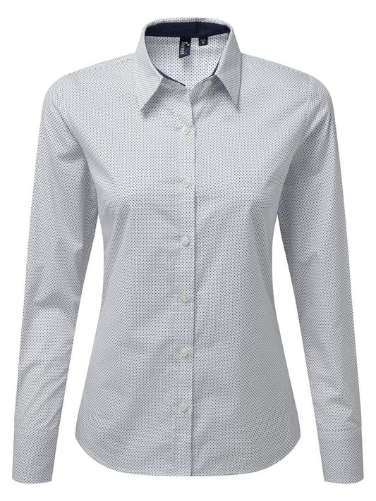 Denim-Pindot Long Sleeve Shirt Damen Hemd / Bluse – Premier – Farbe dots – individuell veredelbar