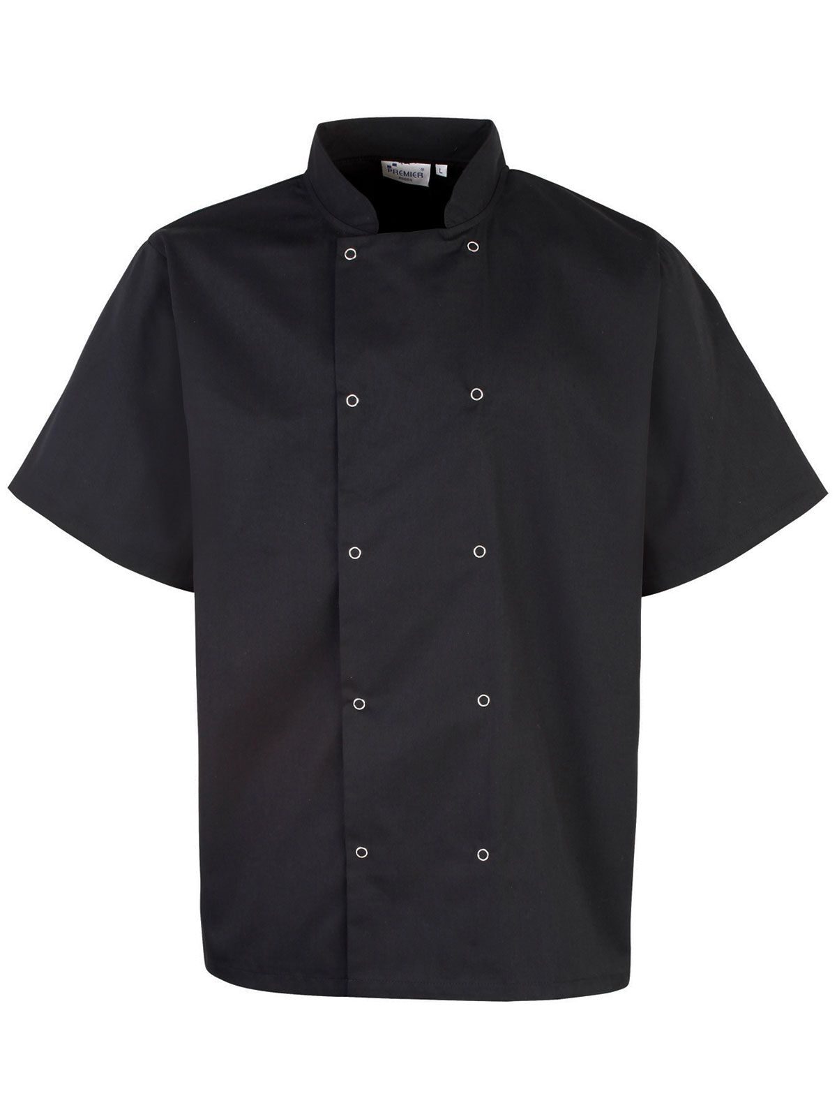 Studded Front Shorts Sleeve Chef's Jacket Unisex Schürze / Kasack – Premier – Farbe Schwarz – individuell veredelbar