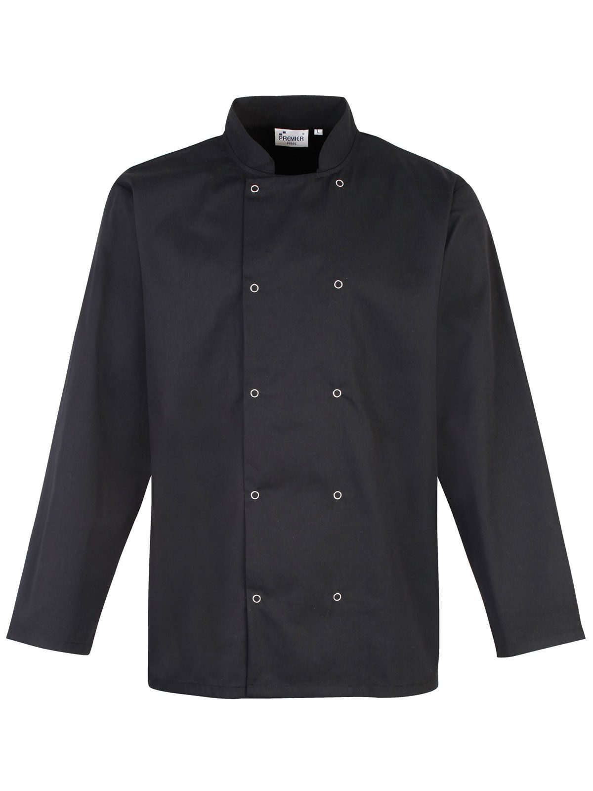 Long Sleeve Press Stud Chef''s Jacket Unisex Schürze / Kasack – Premier – Farbe Schwarz – individuell veredelbar