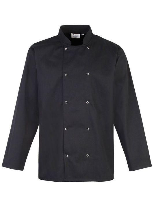 Long Sleeve Press Stud Chef''s Jacket Unisex Schürze / Kasack – Premier – Farbe Schwarz – individuell veredelbar