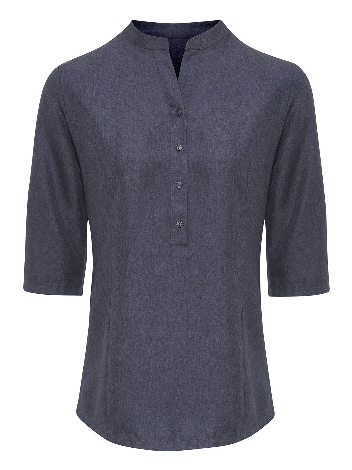 Verbena Linen Look Button Up Beauty Tunic Damen Schürze / Kasack – Premier – Farbe black heather – individuell veredelbar