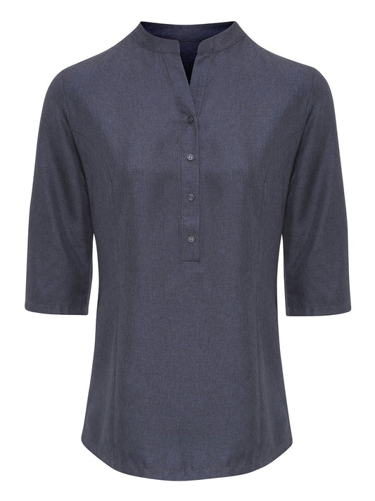 Verbena Linen Look Button Up Beauty Tunic Damen Schürze / Kasack – Premier – Farbe black heather – individuell veredelbar