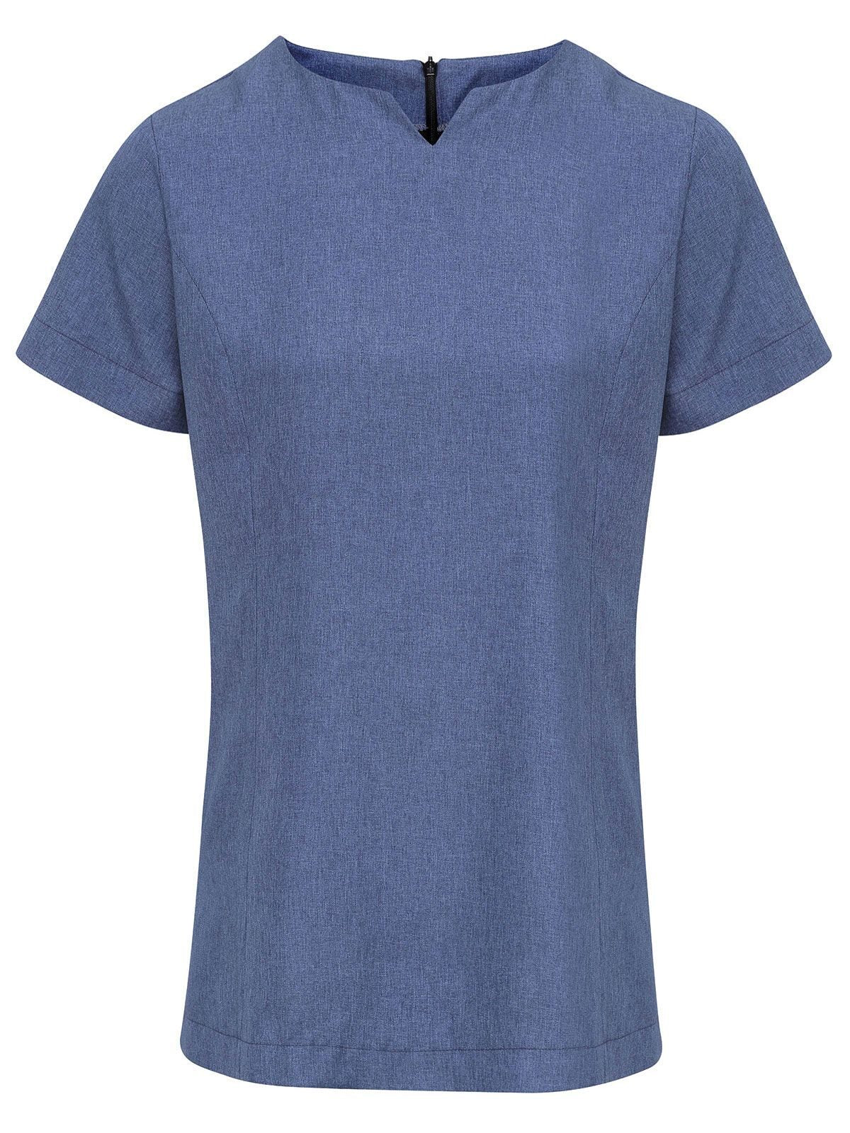 Viola Linen Look Cut Neck Beauty Tunic Damen Schürze / Kasack – Premier – Farbe blue heather – individuell veredelbar