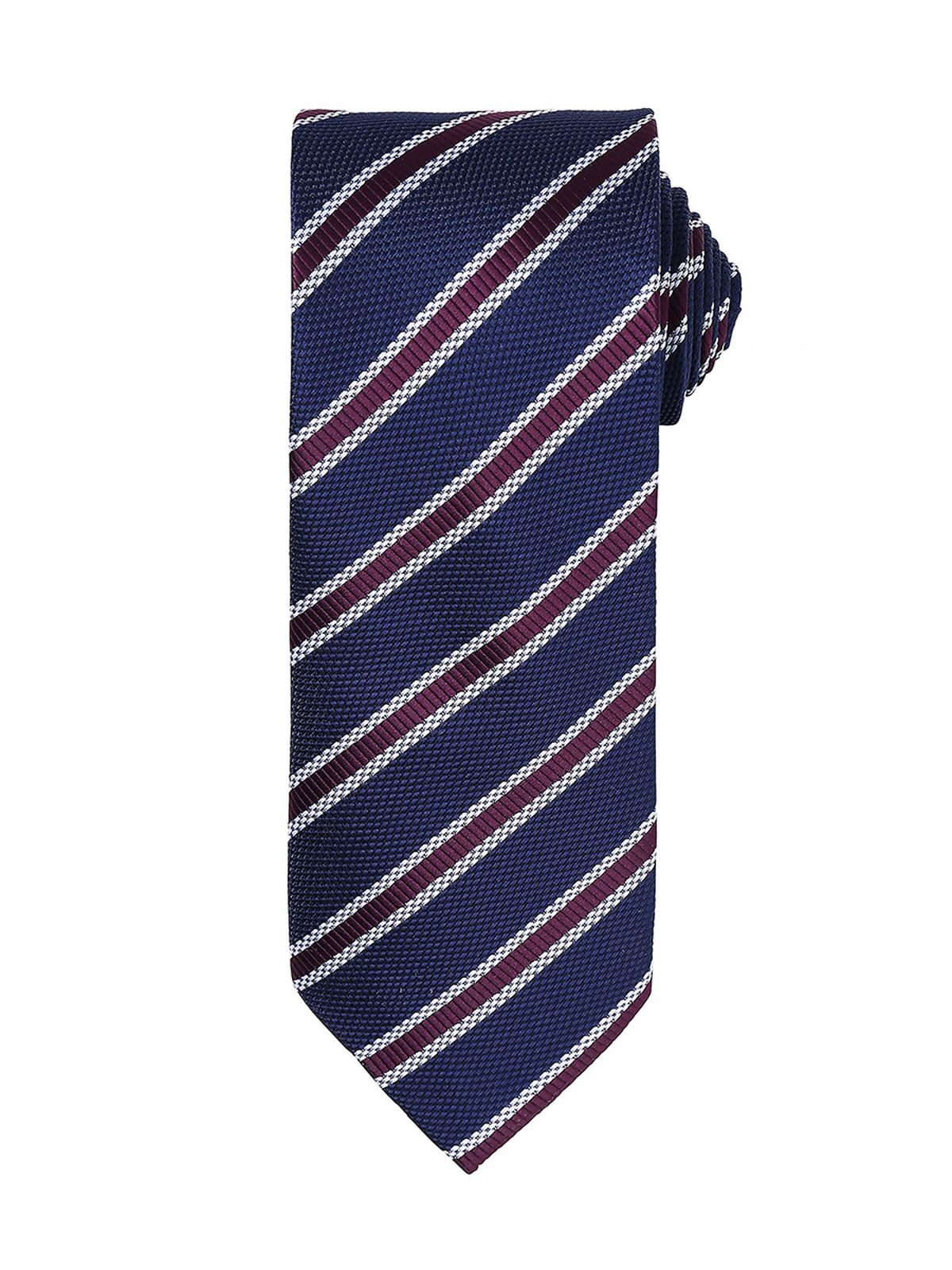 Waffle Stripe Tie Schal / Handschuhe – Premier – Farbe navy/aubergine – individuell veredelbar