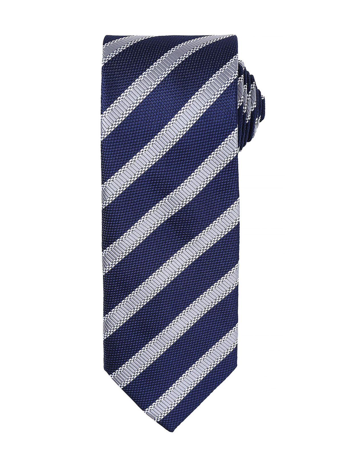 Waffle Stripe Tie Schal / Handschuhe – Premier – Farbe navy/silver – individuell veredelbar
