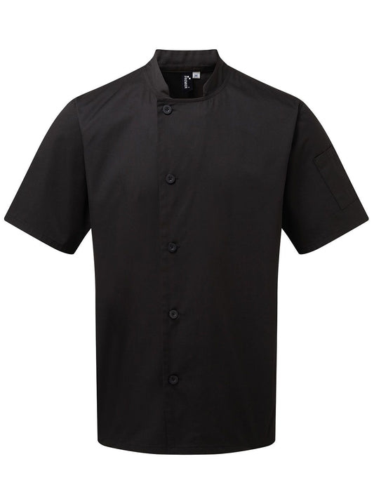 'Essential' Short Sleeve Chef's Jacket Schürze / Kasack – Premier – Farbe Schwarz – individuell veredelbar