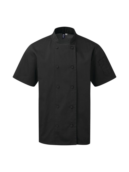 Chef's Coolchecker® Short Sleeve Jacket Schürze / Kasack – Premier – Farbe Schwarz – individuell veredelbar