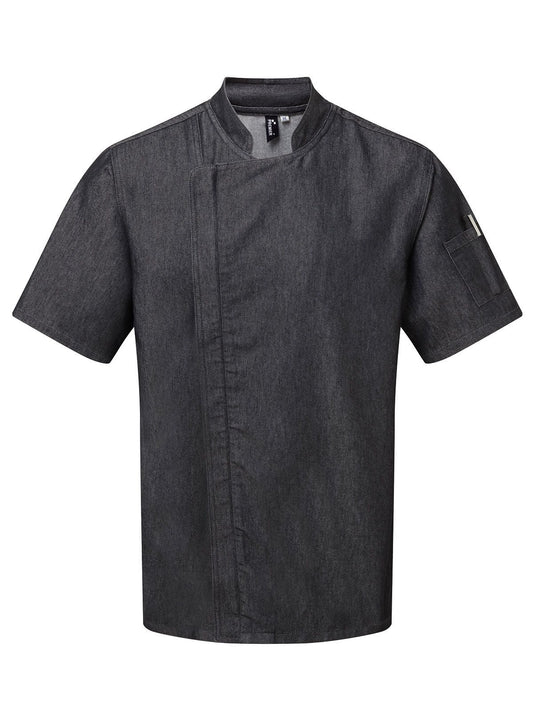 Chef's Zip-Close Short Sleeve Jacket Schürze / Kasack – Premier – Farbe black denim – individuell veredelbar