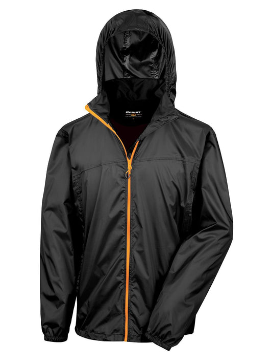 HDi Quest Lightweight Stowable Jacket – Result – Farbe black/orange – individuell veredelbar