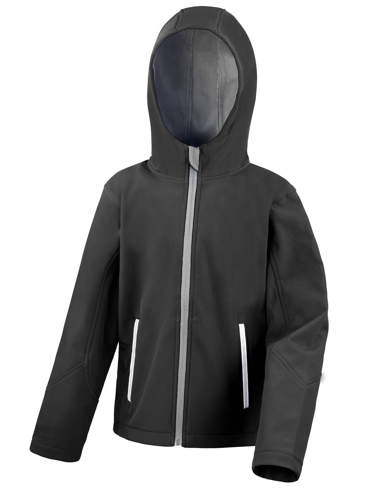 Junior Hooded Soft Shell Jacket Kinder Softshell – Result – Farbe black/grey – individuell veredelbar