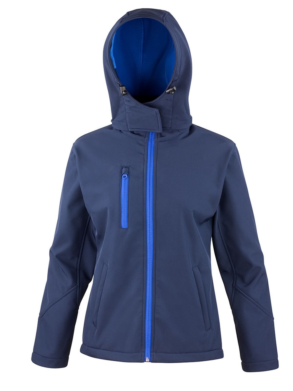 TX Performance Hooded Softshell Jacket Damen – Result – Farbe navy/royal – individuell veredelbar
