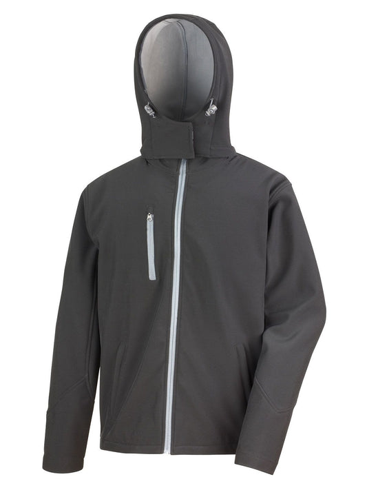 TX Performance Hooded Softshell Jacket – Result – Farbe black/grey – individuell veredelbar