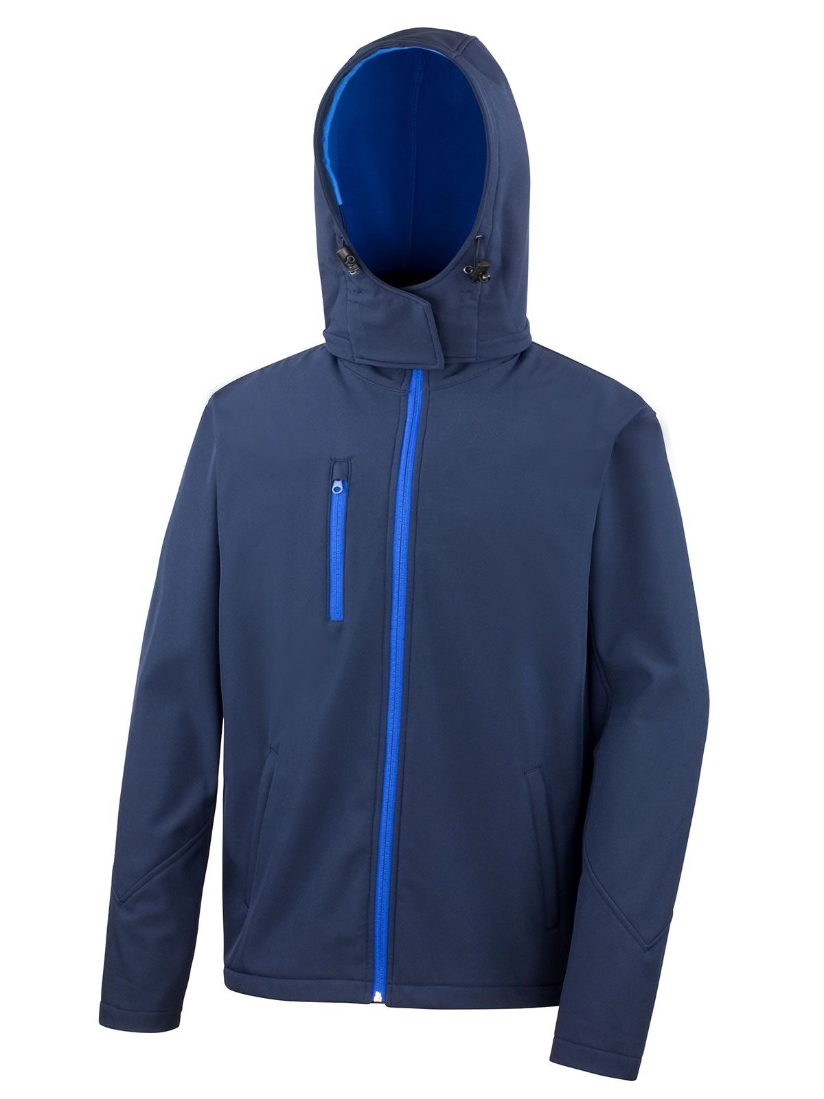 TX Performance Hooded Softshell Jacket – Result – Farbe navy/royal – individuell veredelbar
