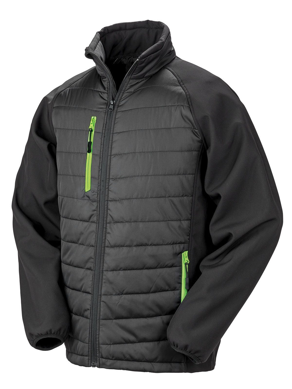 Black Compass Padded Softshell Herren – Result – Farbe black/lime – individuell veredelbar