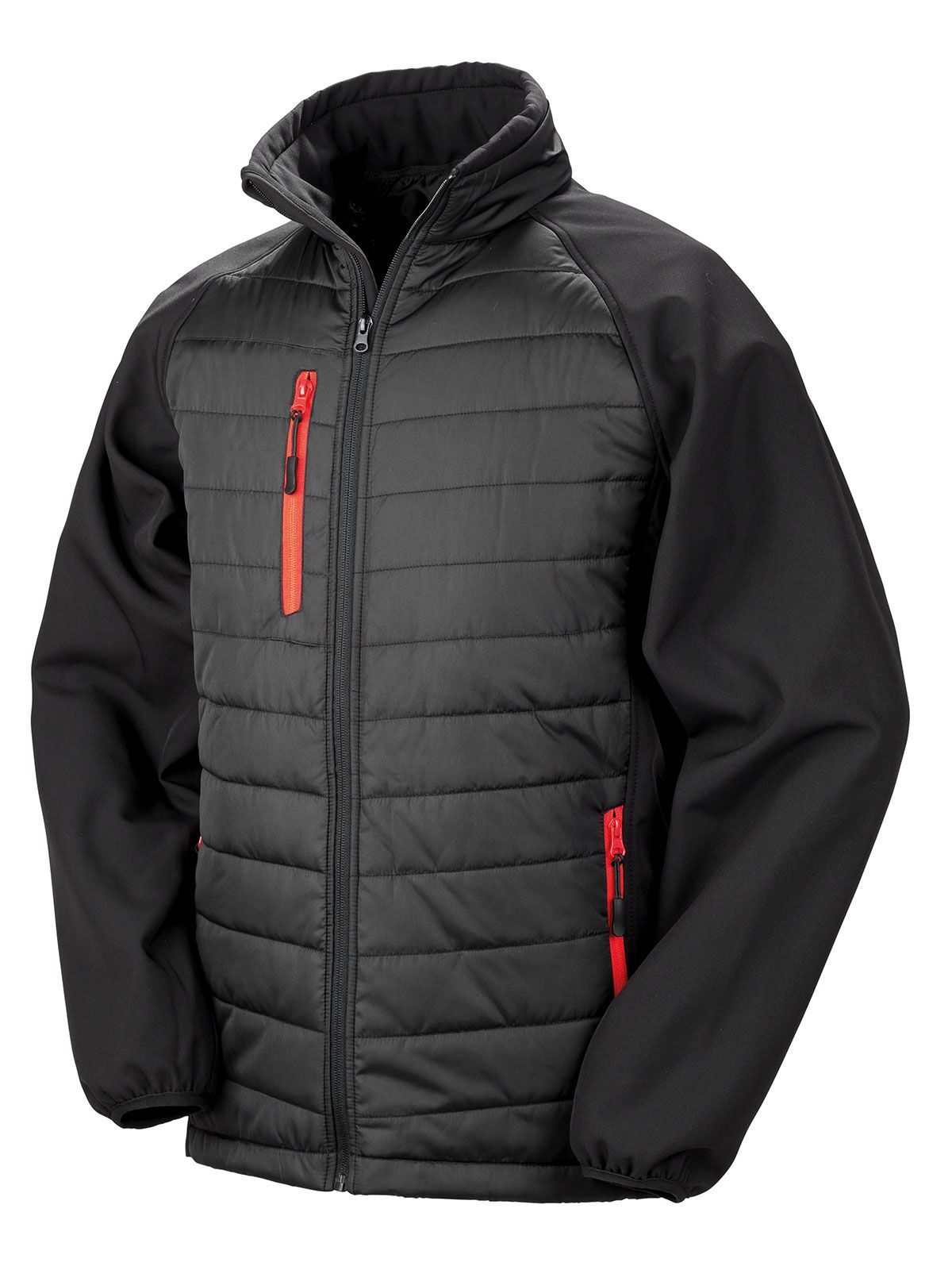 Black Compass Padded Softshell Herren – Result – Farbe black/red – individuell veredelbar