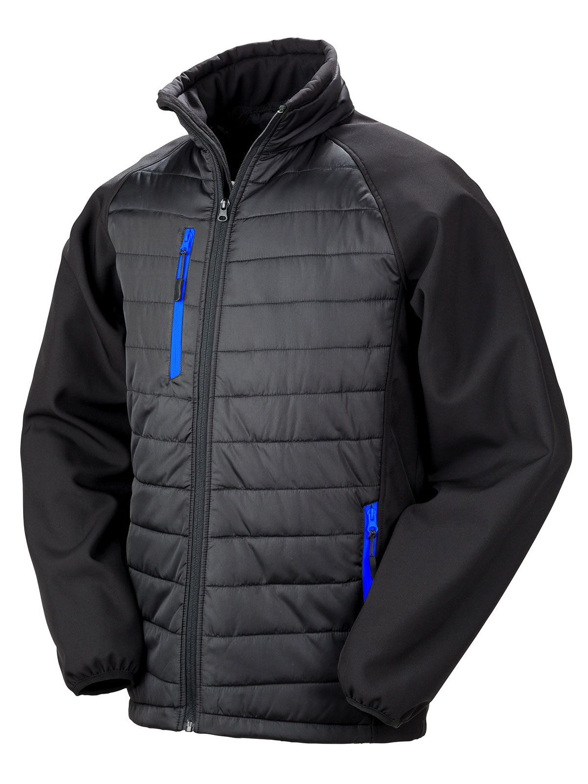 Black Compass Padded Softshell Herren – Result – Farbe black/royal – individuell veredelbar
