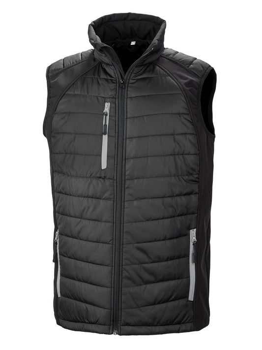 Black Compass Padded Softshell Gilet Herren – Result – Farbe black/grey – individuell veredelbar