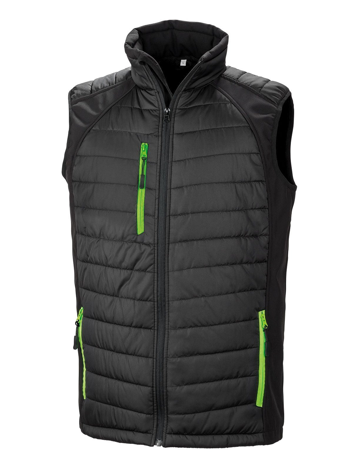 Black Compass Padded Softshell Gilet Herren – Result – Farbe black/lime – individuell veredelbar