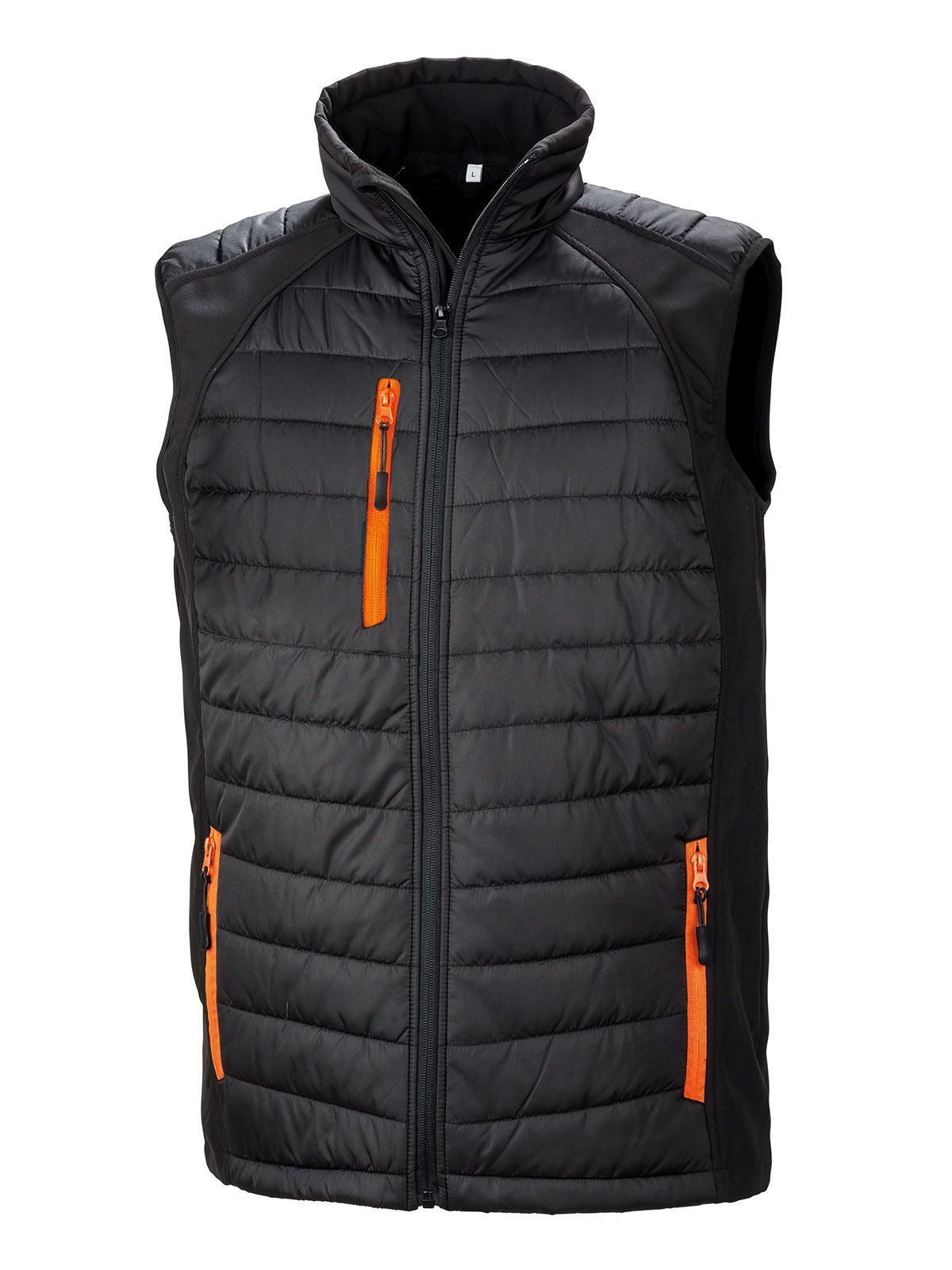 Black Compass Padded Softshell Gilet Herren – Result – Farbe black/orange – individuell veredelbar