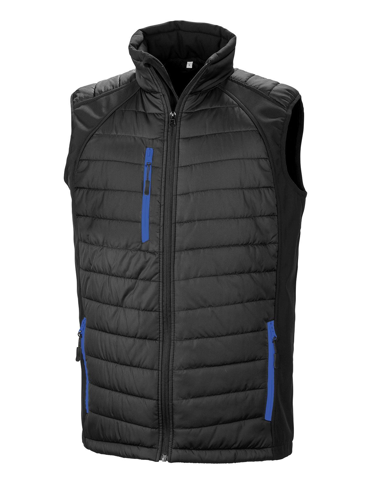 Black Compass Padded Softshell Gilet Herren – Result – Farbe black/royal – individuell veredelbar