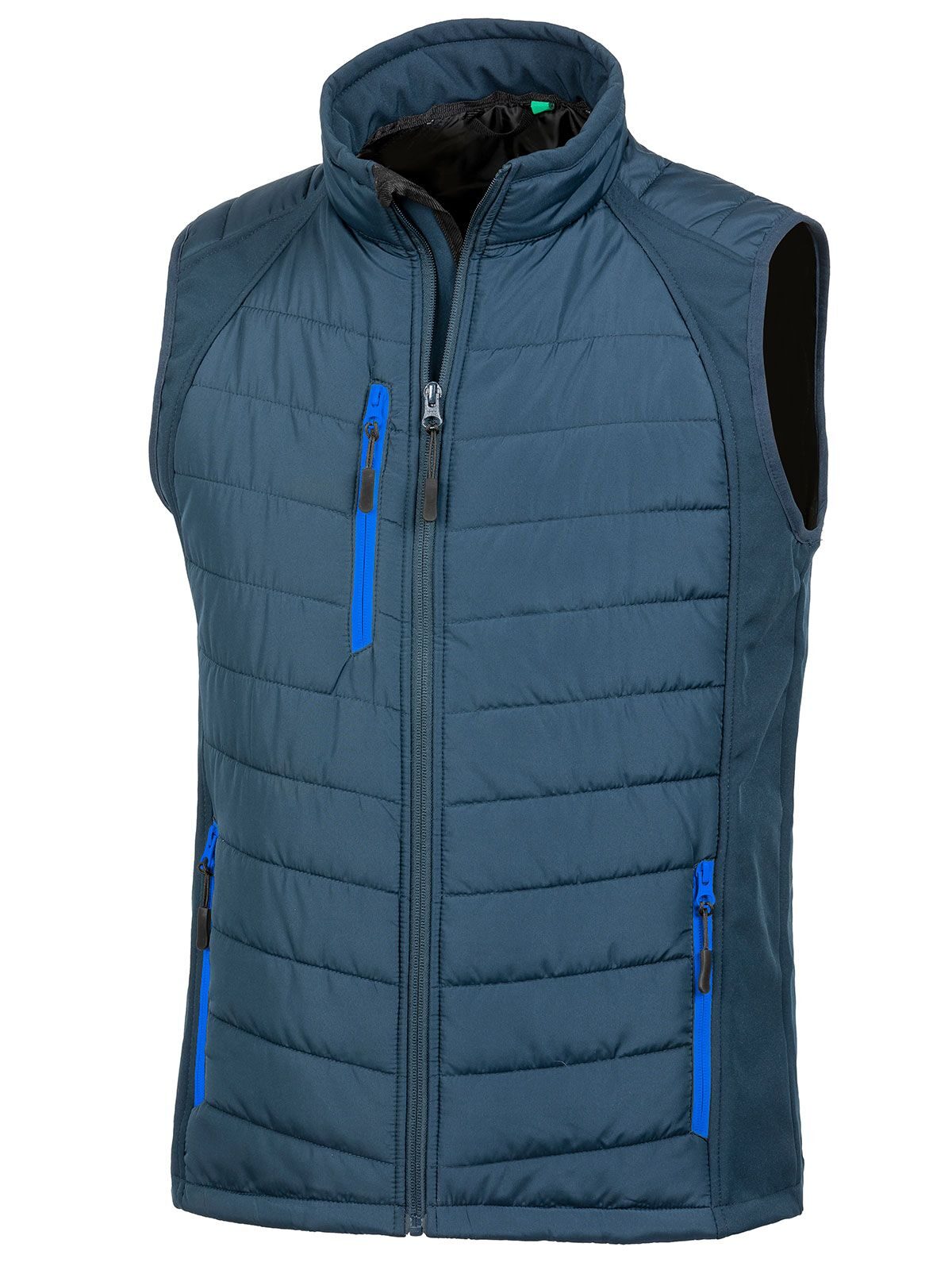 Black Compass Padded Softshell Gilet Herren – Result – Farbe navy/royal – individuell veredelbar