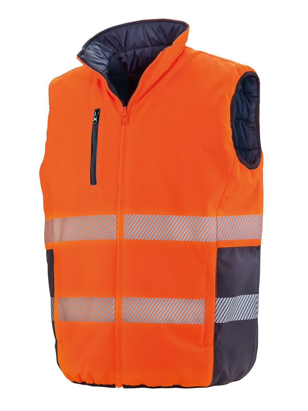 Reversible Soft Padded Safety Gilet Jacke – Result – Farbe fluorescent orange/navy – individuell veredelbar