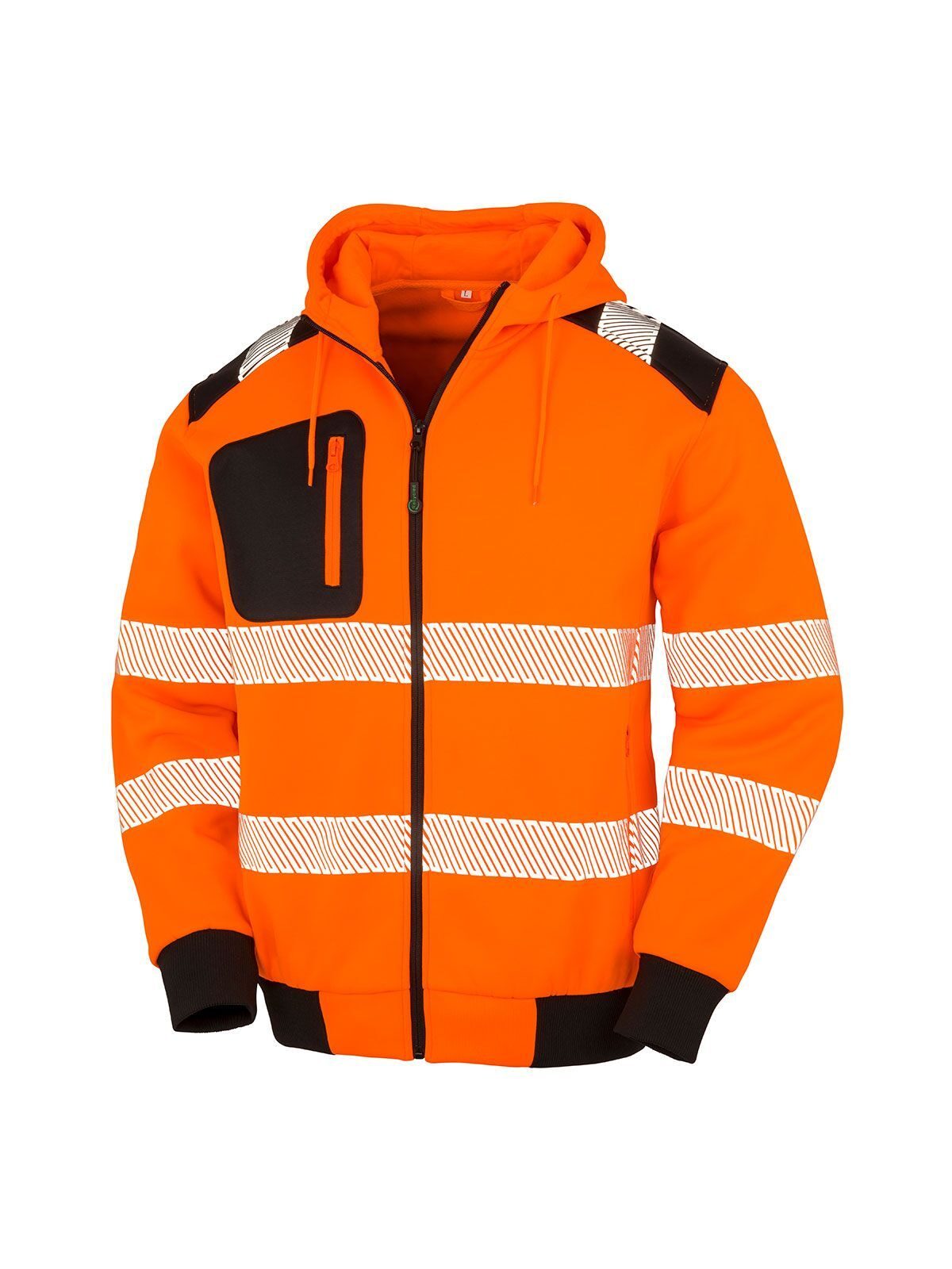 Recycled Robust Zipped Safety Hoody Herren Sweatshirt / Hoodie – Result – Farbe orange/black – individuell veredelbar