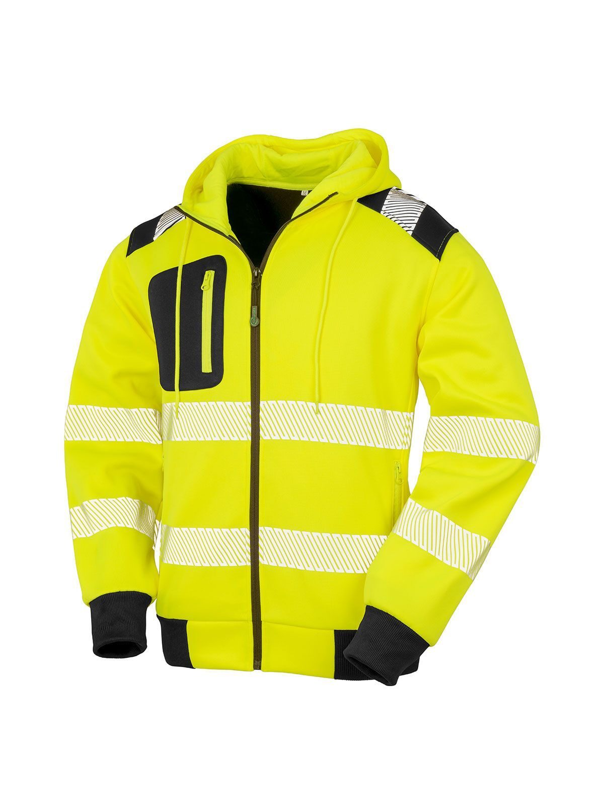 Recycled Robust Zipped Safety Hoody Herren Sweatshirt / Hoodie – Result – Farbe yellow-black – individuell veredelbar