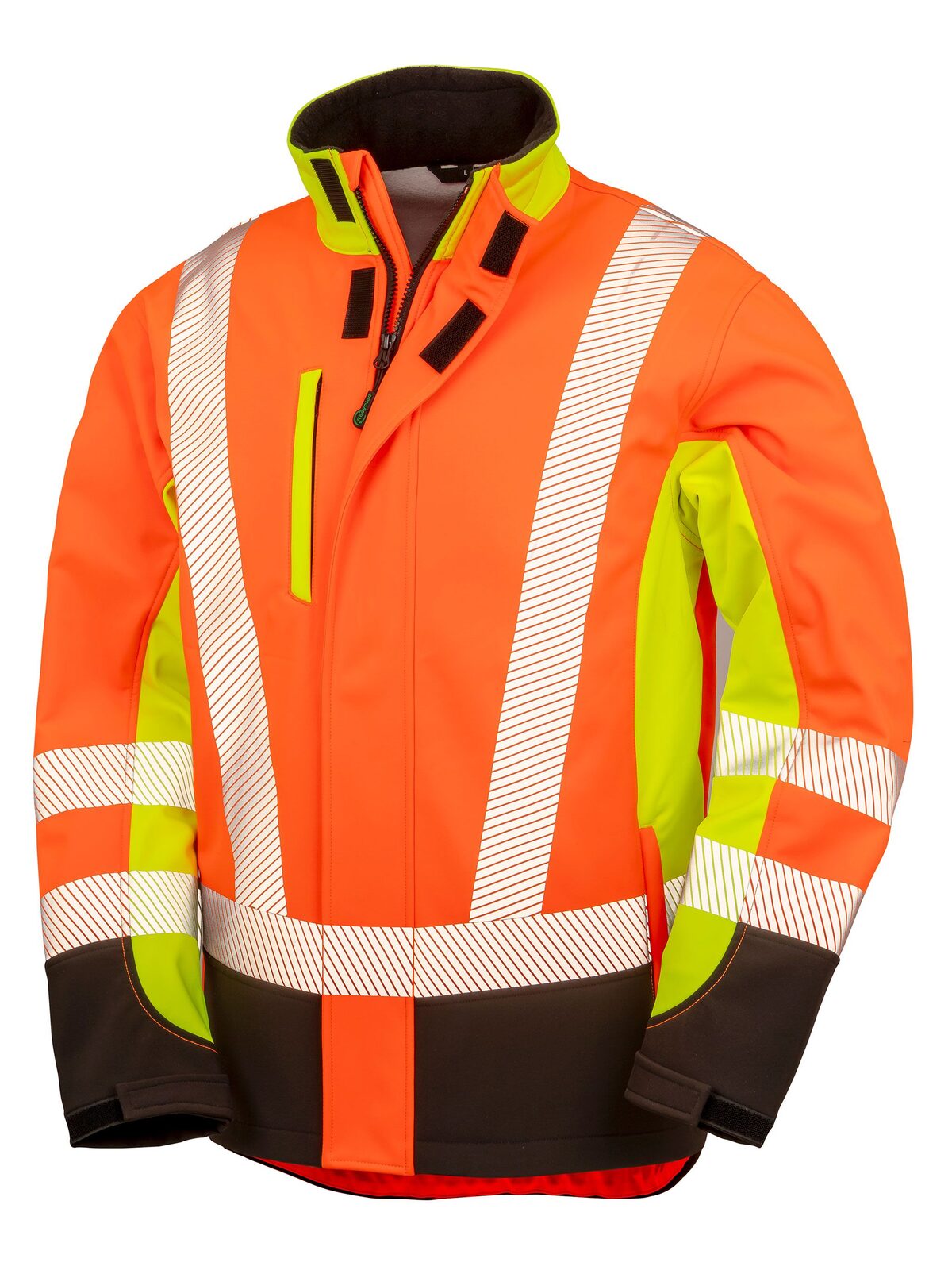 Recycled 3-layer printable safety softshell Herren – Result – Farbe fluo yellow/orange/black – individuell veredelbar