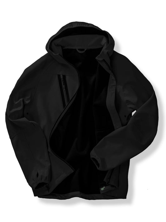3-layer recycled printable casual hooded softshell Herren – Result – Farbe black/black – individuell veredelbar